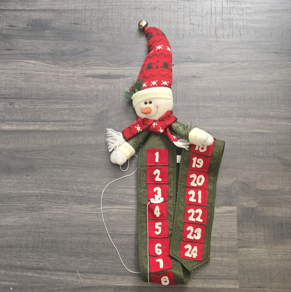 Snowman Advent Count Down Calendar Xmas Plush Fabric Cottage Granny Core Vtg 90s